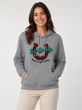 BOOTDADDY COLLECTION LONG SLEEVE GRAY HOODIE WITH GRAPHIC SIZE LARGE